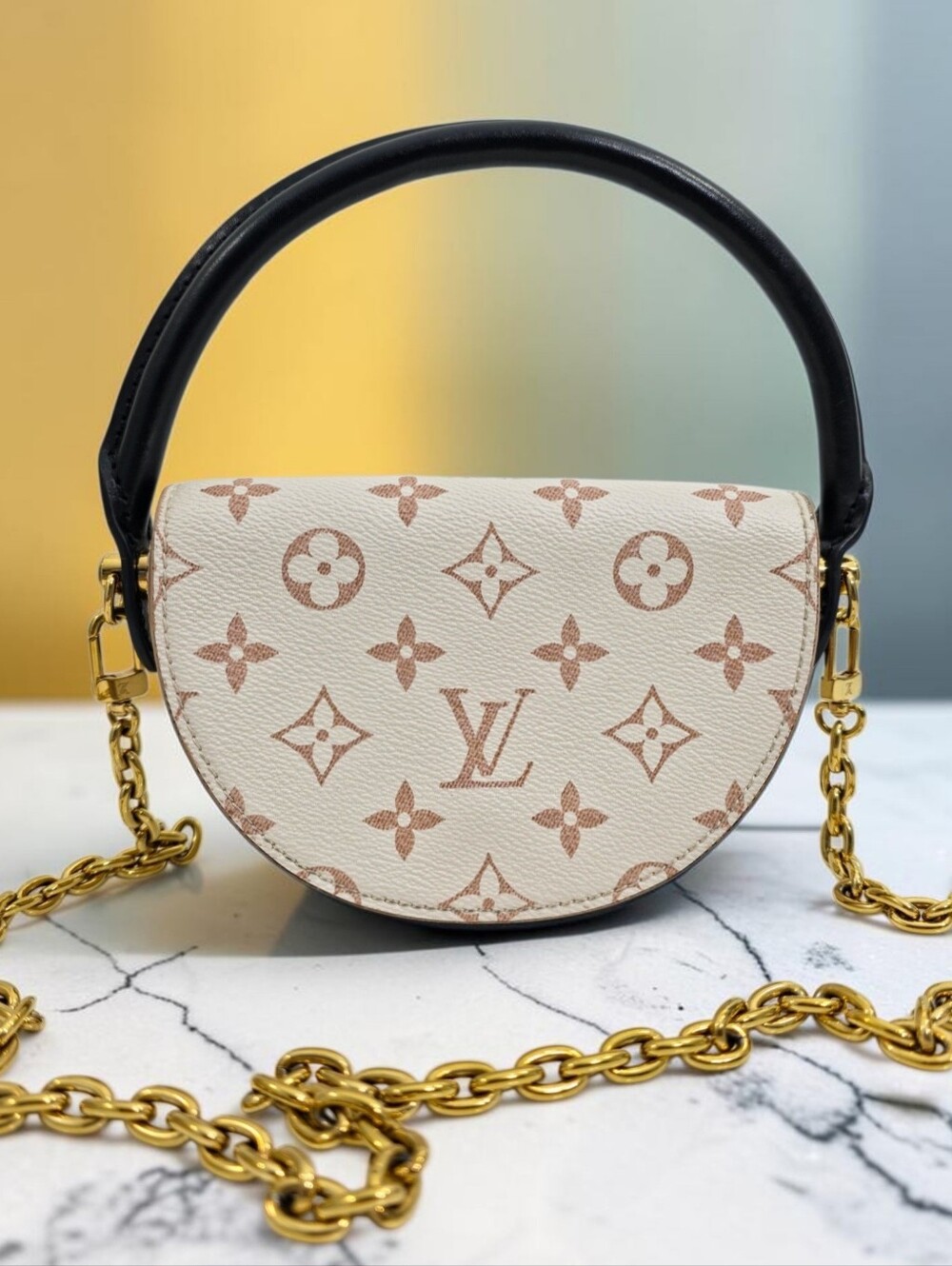 Louis Vuitton Cream and Gold Monogram Half-Moon Crossbody Bag